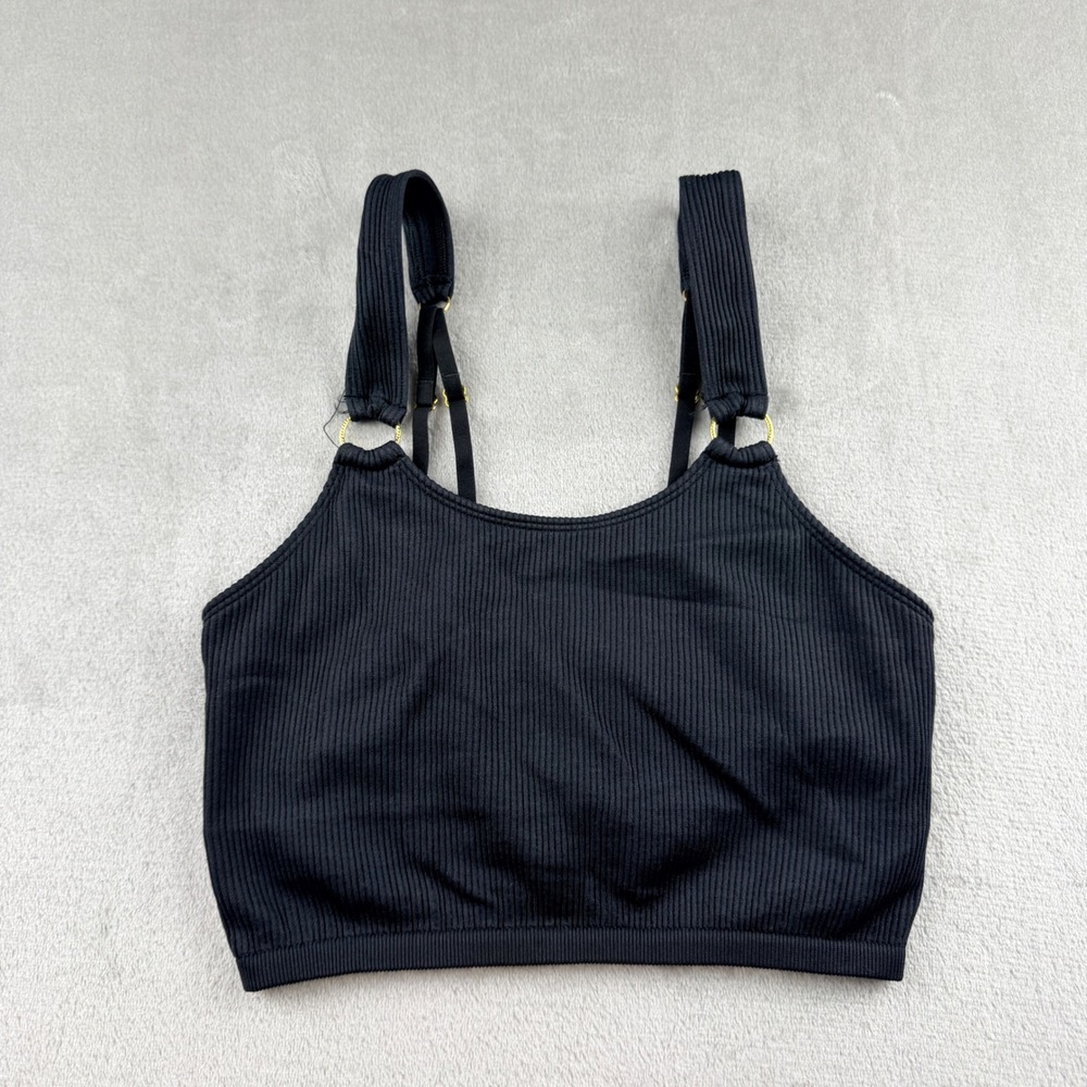 Aerie Women's Small Black Ribbed Seamless Crop Top Gold Ring Straps